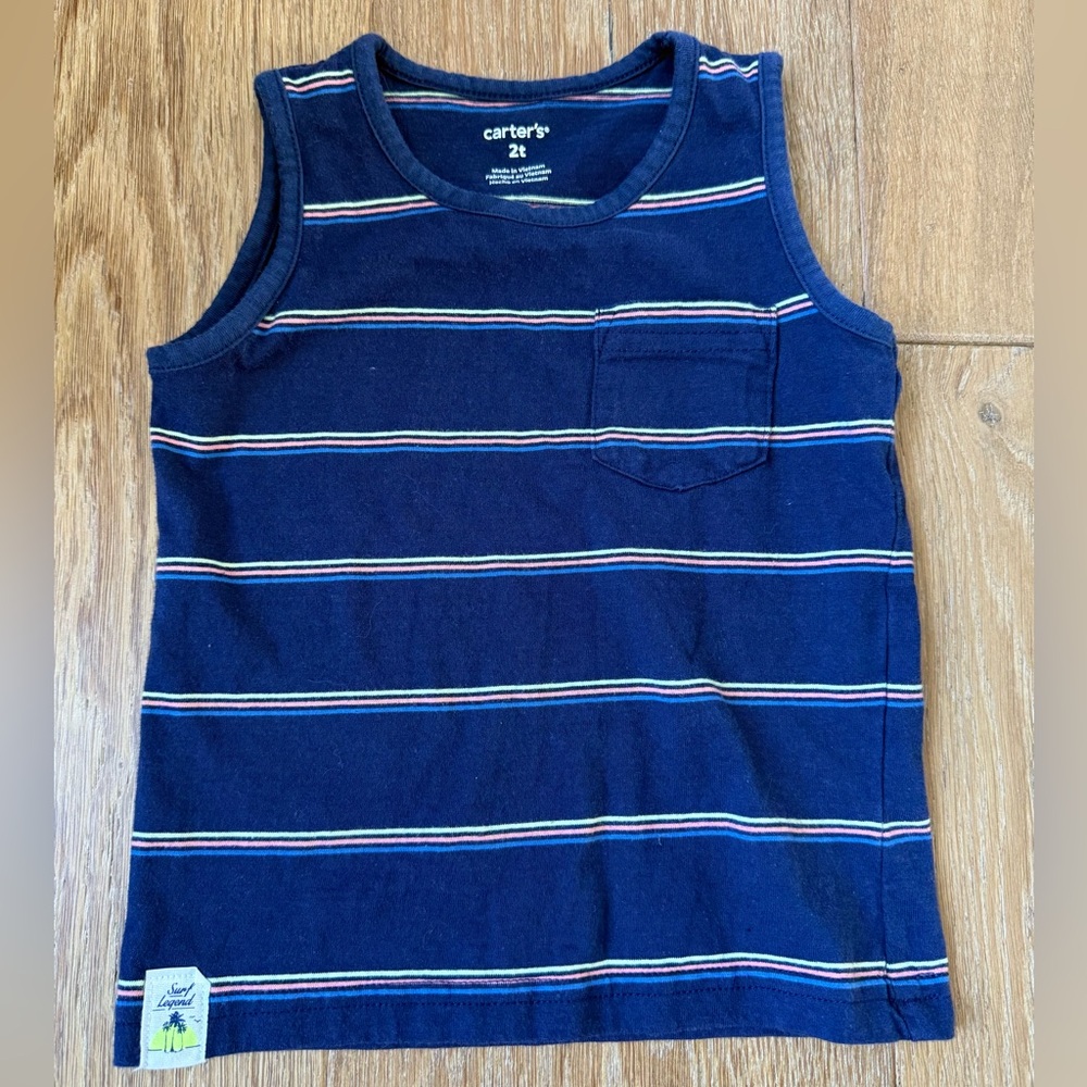 Carter's Kids Tank Top with pocket Navy and Multicolor Stripes size 2T